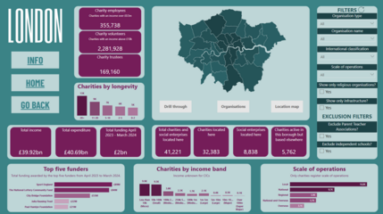 screen grab of vcse dashboard London page