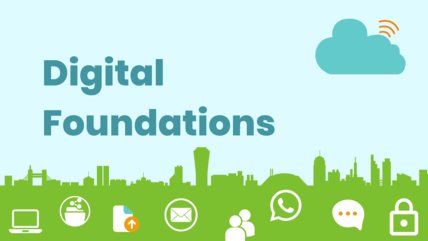 Digital Foundations title text above grass and various digital icons