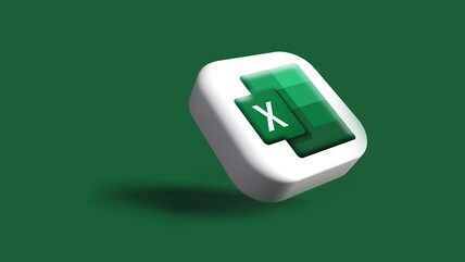 Microsoft Excel logo on a green background. The logo features a stylised white 'X' on a green and white panel, with a 3D effect and subtle shadows