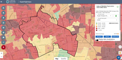 screenshot of the local insight platform highlighting the IMD in Islington