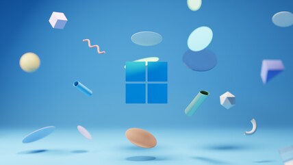 microsoft logo with confetti in background