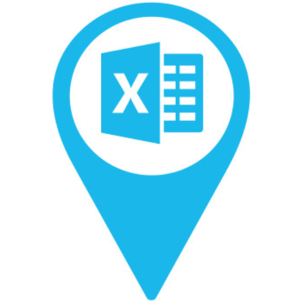 Blue location style pin with Excel icon 