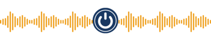 Voice wave and power button icons in mustard graphics on transparent background