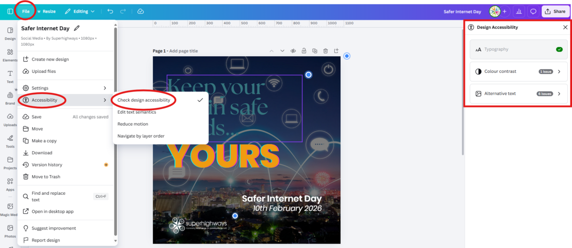 screenshot of how accessibility checker works