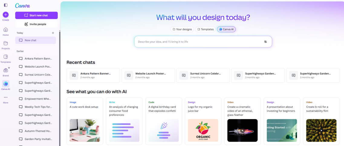 canva AI on home page