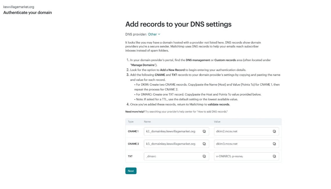 domain authentication step 3