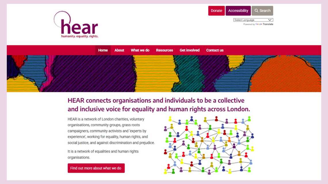 Screenshot of HEAR Network website homepage