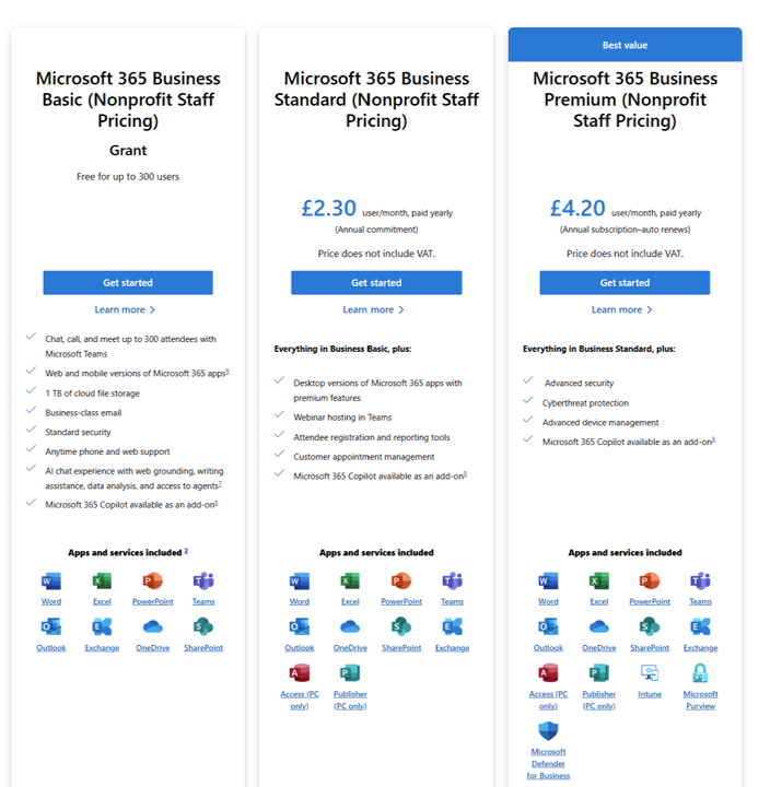 m365 nonprofit licensing screenshot