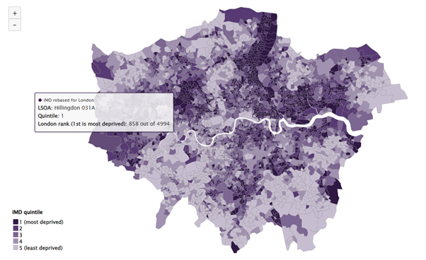 London rebased map hovering over hillingdon