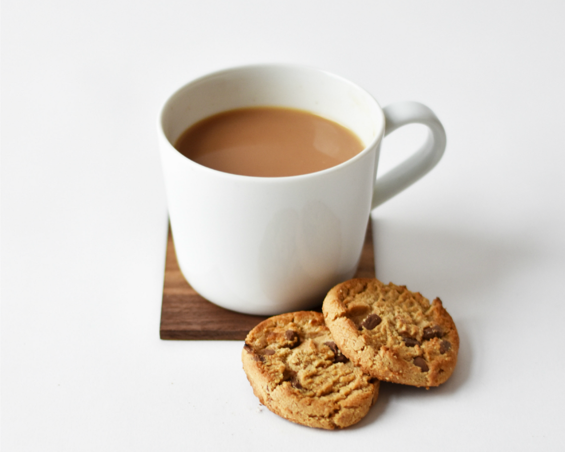 Photo of mug of tea and biscuits