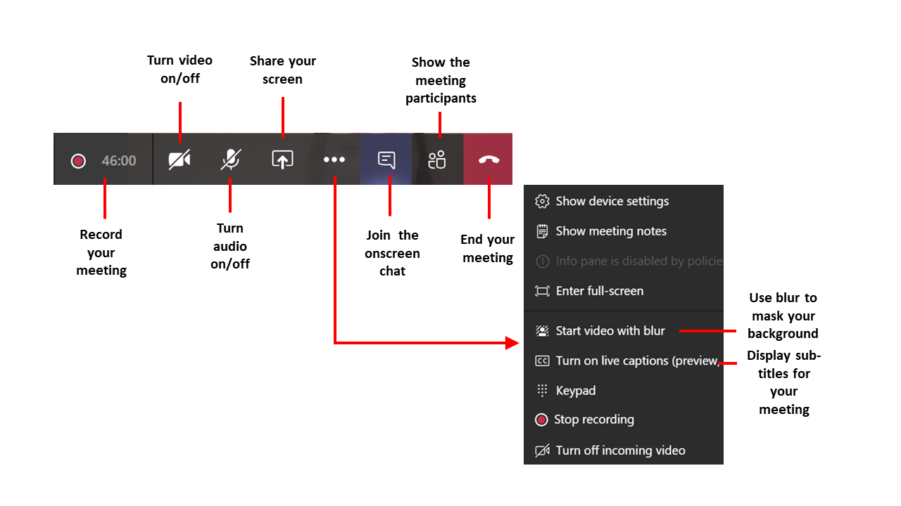 Image of the Teams meetings menu bar