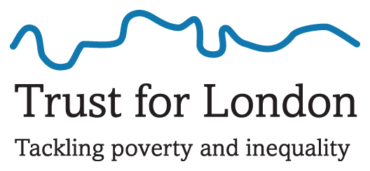 Trust for London logo with an image of a blue wavey line representing the river Thames