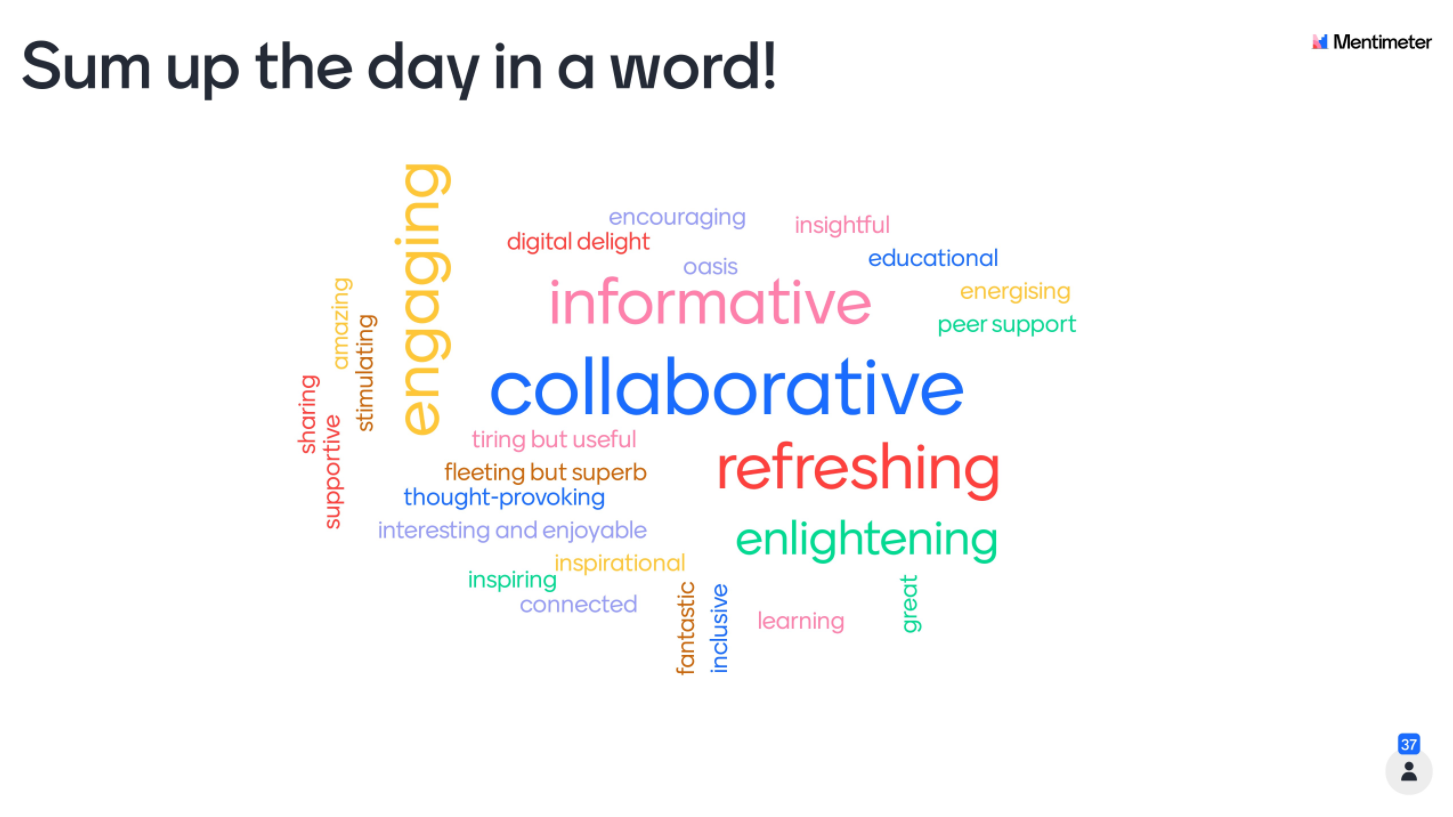 Sum up the day in a word - Collaborative, Infomrative, Engaging and Refreshing the top 4 words