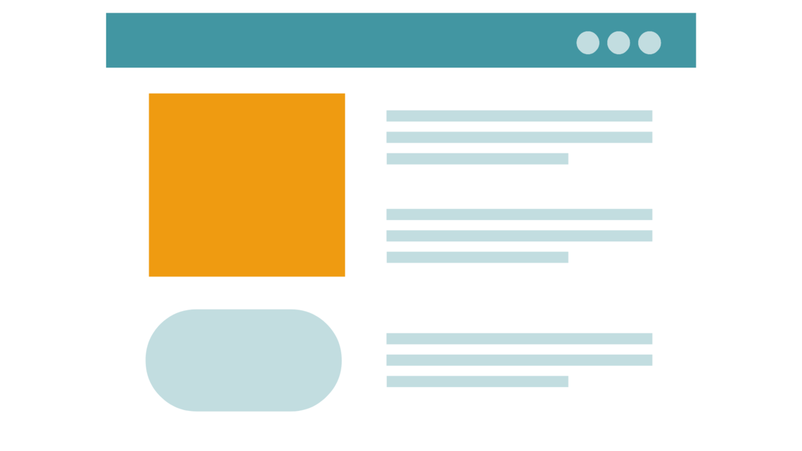 Graphic of website in teal and yellow on white background